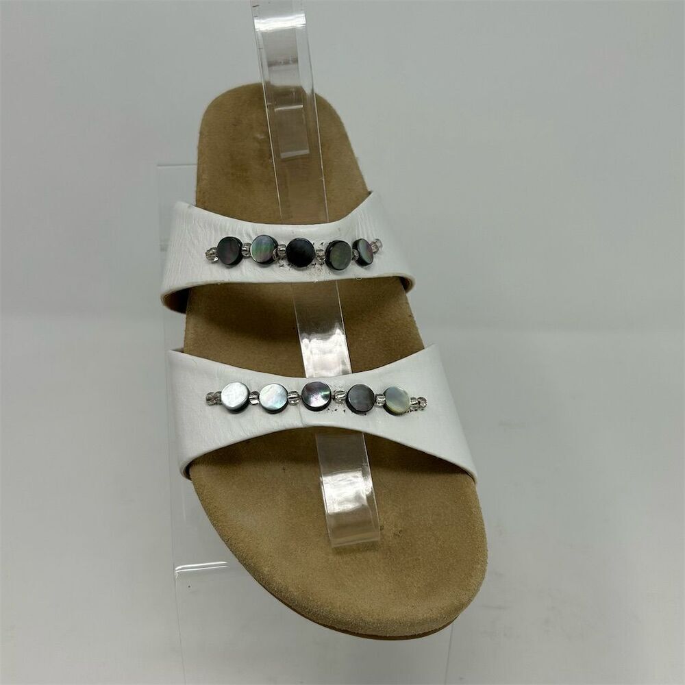 Jack Rogers Women's White Leather Beaded Slide Sandals Size 9M Casual Summer - Picture 2 of 12